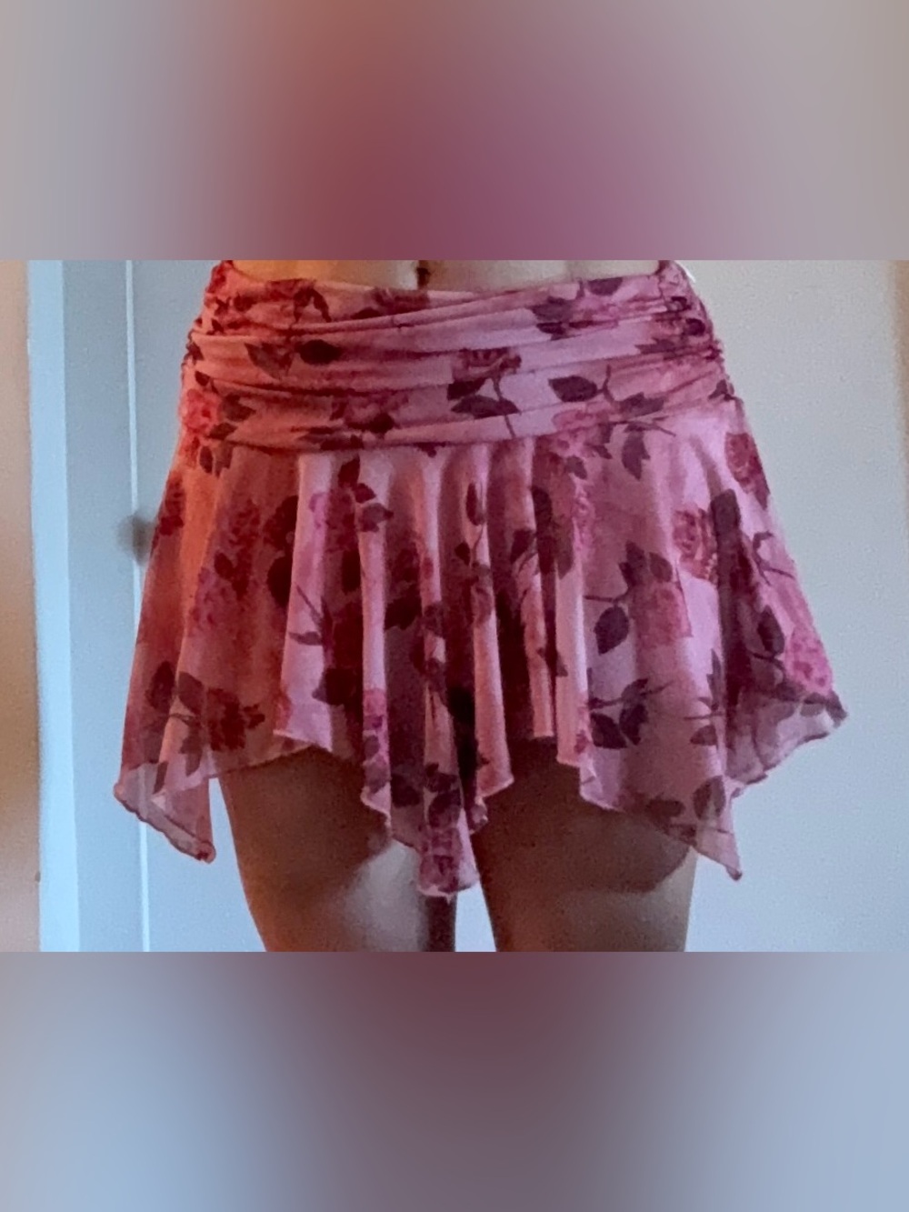 Princess Polly Pink Floral Mesh Handkerchief Mini Skirt US 10 Balletcore Y2K